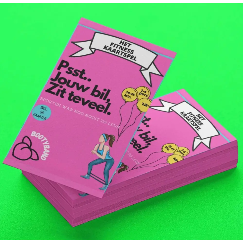 Roze boek of tijdschrift met de titel ’Psst... jouw bil zit er veel’ met een cartoonillustratie op de cover.