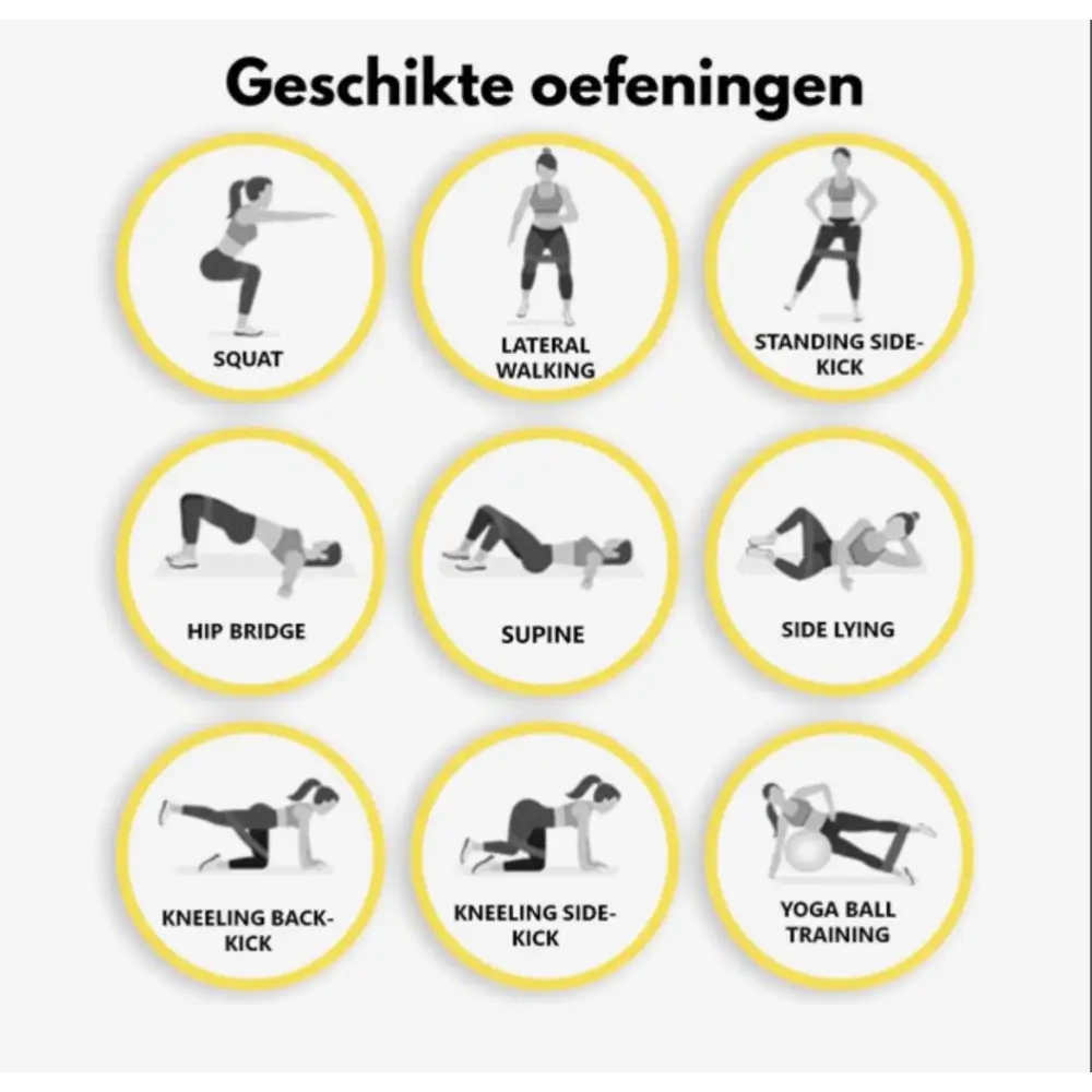 Infographic met negen verschillende fitnessoefeningen voor de billen