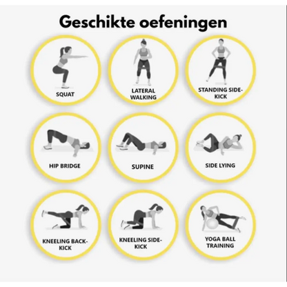 Infographic met negen verschillende fitnessoefeningen voor de billen